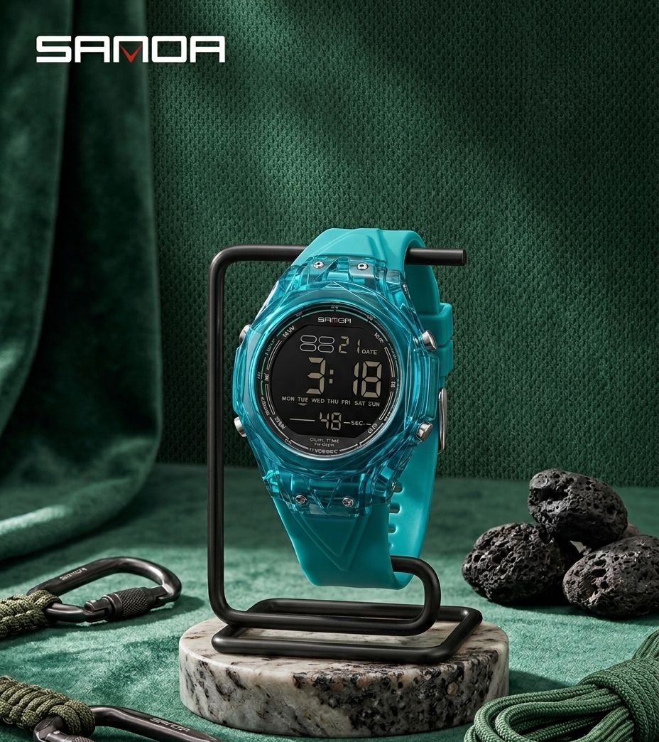 SANDA Crystal Sport Digital Negro Humo - carcasa ahumada con correa negra