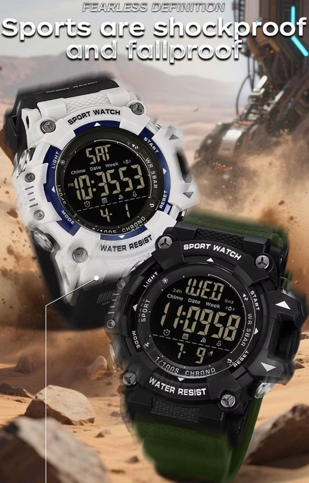 SANDA Sport Watch Digital - luz verde integrada, visibilidad nocturna