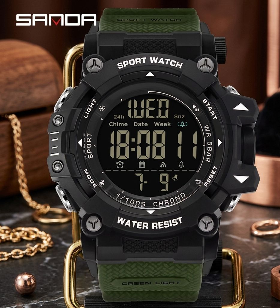SANDA Sport Watch Digital Verde Negro - reloj táctico militar resistente al agua WR 5BAR