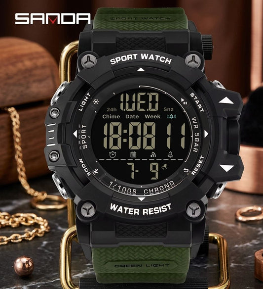 SANDA Sport Watch Digital Verde Negro - reloj táctico militar resistente al agua WR 5BAR