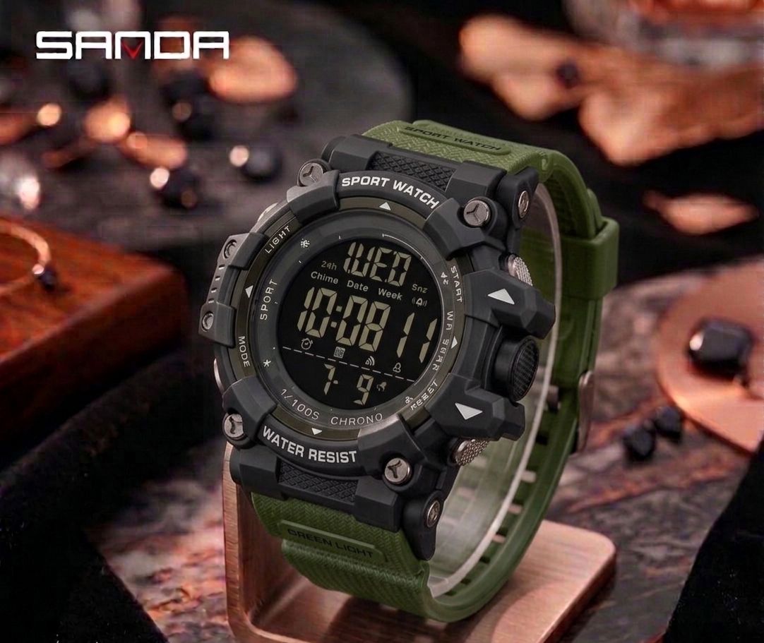 SANDA Sport Watch Digital Negro Azul - caja negra con correa azul oscuro