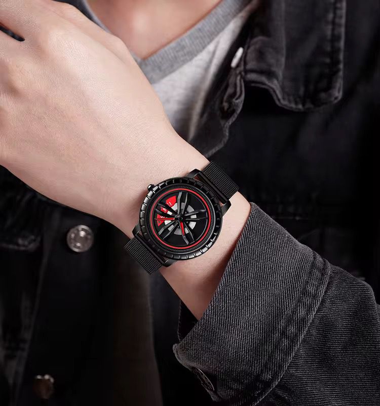 Reloj Rin Giratorio Racing - versión negra con fondo de auto deportivo