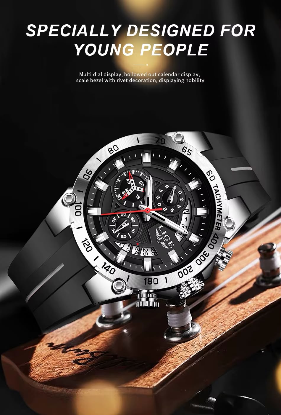 LIGE Tachymeter Sport - Display luminoso verde en la oscuridad