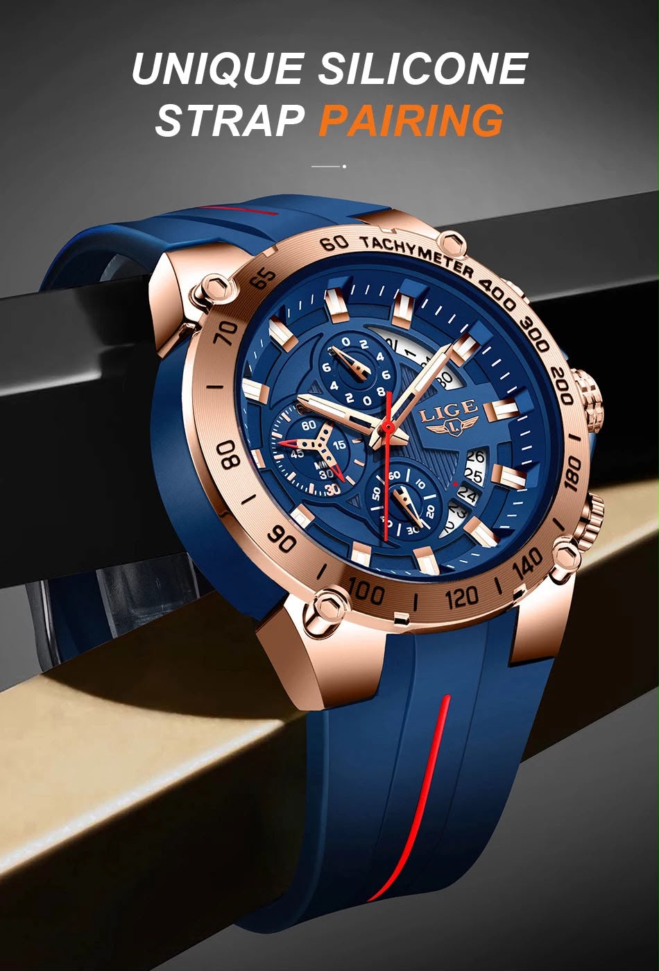 LIGE Tachymeter Sport - correa de silicona premium unique pairing