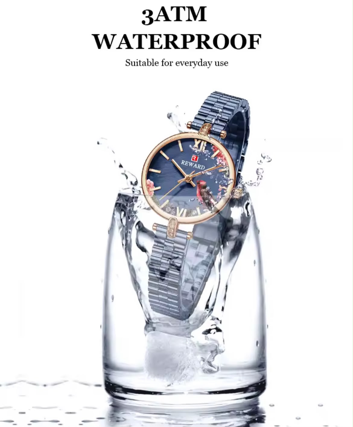 REWARD New Wave reloj mujer azul dial floral colibrí